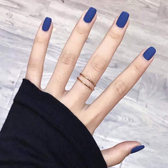 Blue Square Press on Nails, Short Fake Acrylic - False Nails for Women 24Pcs - Picture 6 of 10